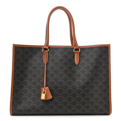 Celine Triomphe Canvas Calfskin Horizontal Cabas Tan 1 of 11