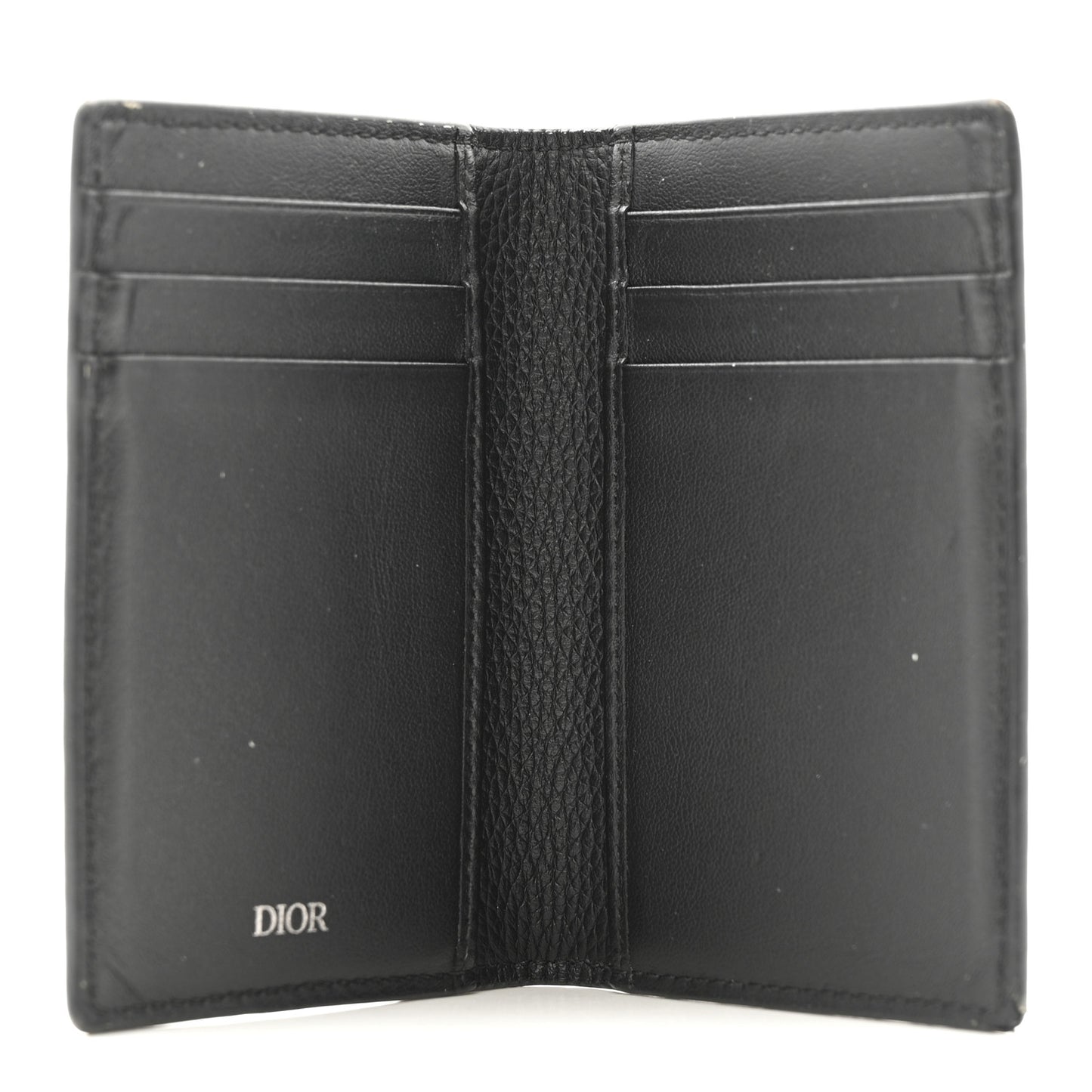 Grained Calfskin Icon Vertical Bifold Card Holder Black