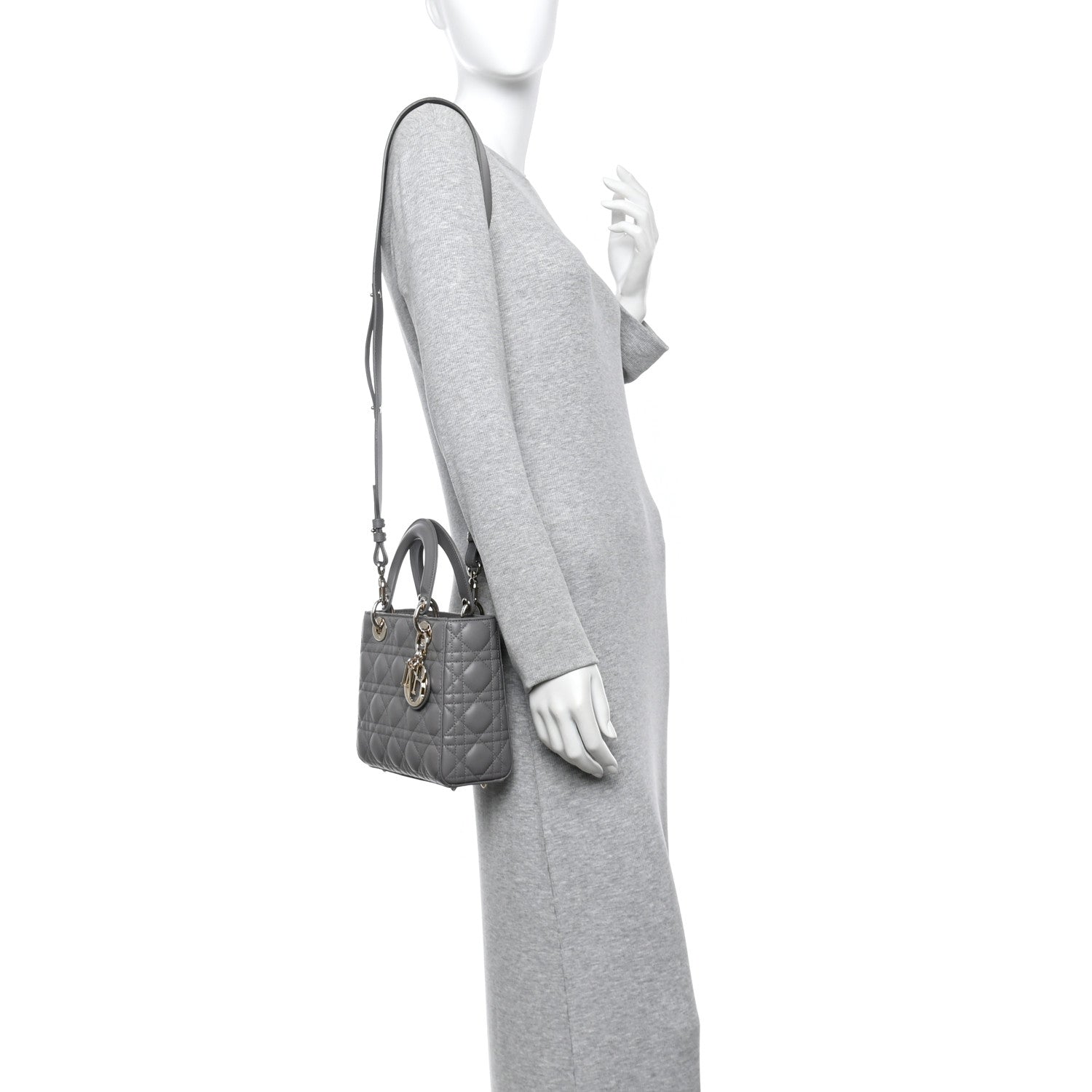 Christian Dior Lambskin Cannage Small My ABCDior Lady Dior Grey 2 of 11