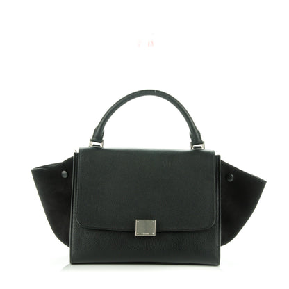 Celine Drummed Calfskin Suede Small Trapeze Black 1 of 8