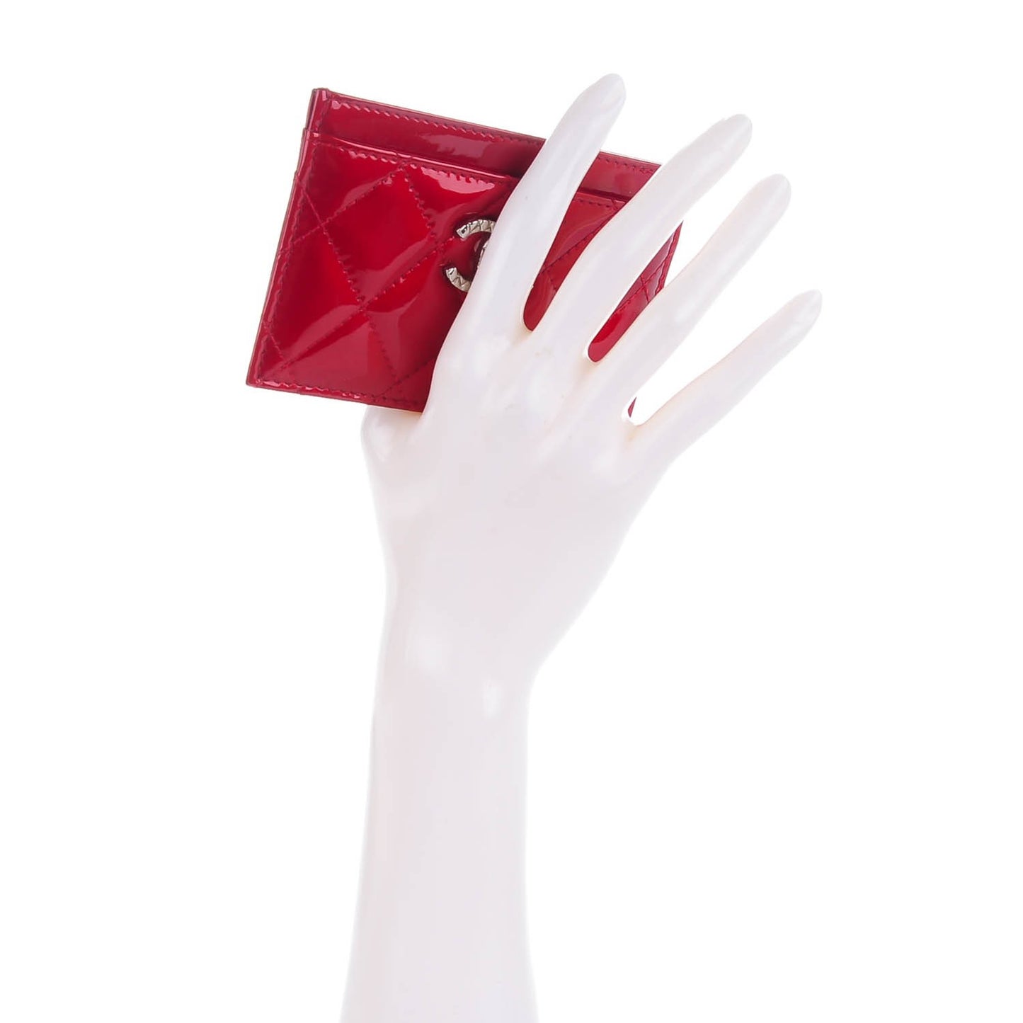 Patent Quilted Brilliant Card Holder Red