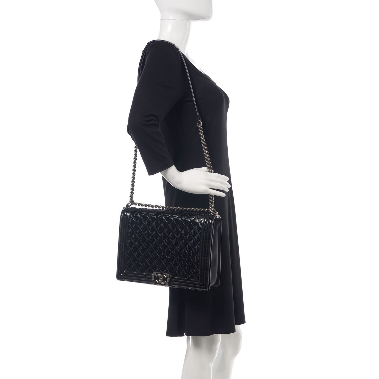 Patent Quilted Large Boy Flap Black