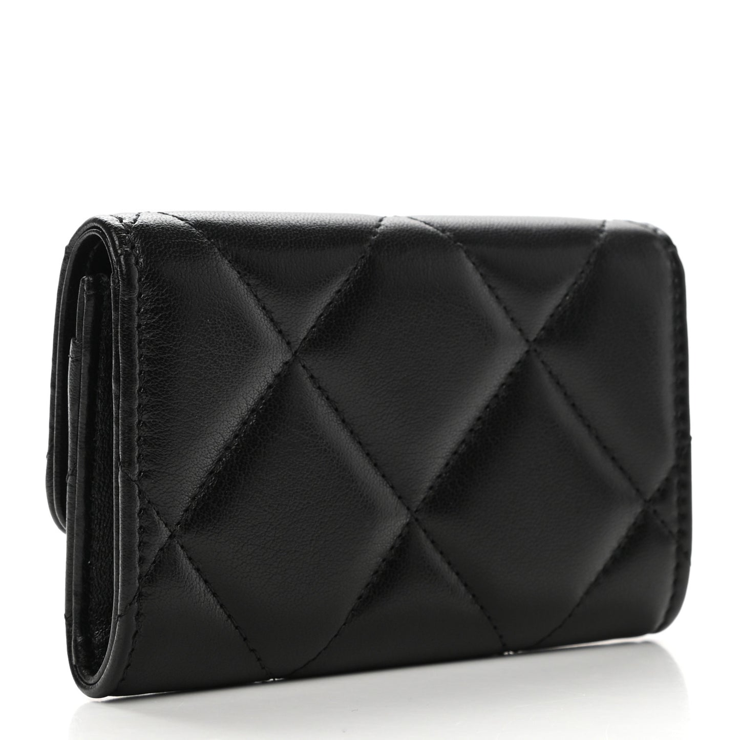 Lambskin Quilted Chanel 19 Flap Card Holder Black