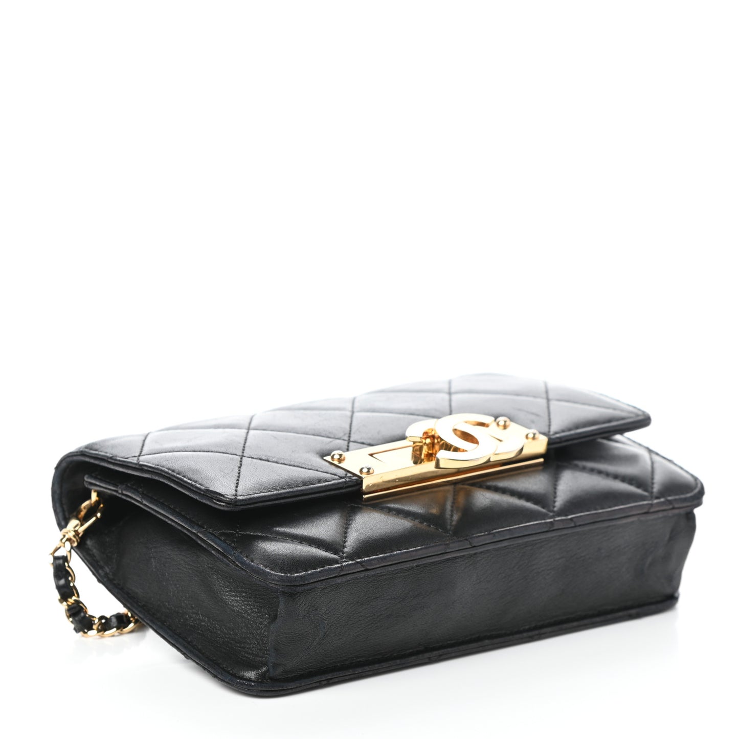 Lambskin Quilted Golden Class Wallet on Chain WOC Black