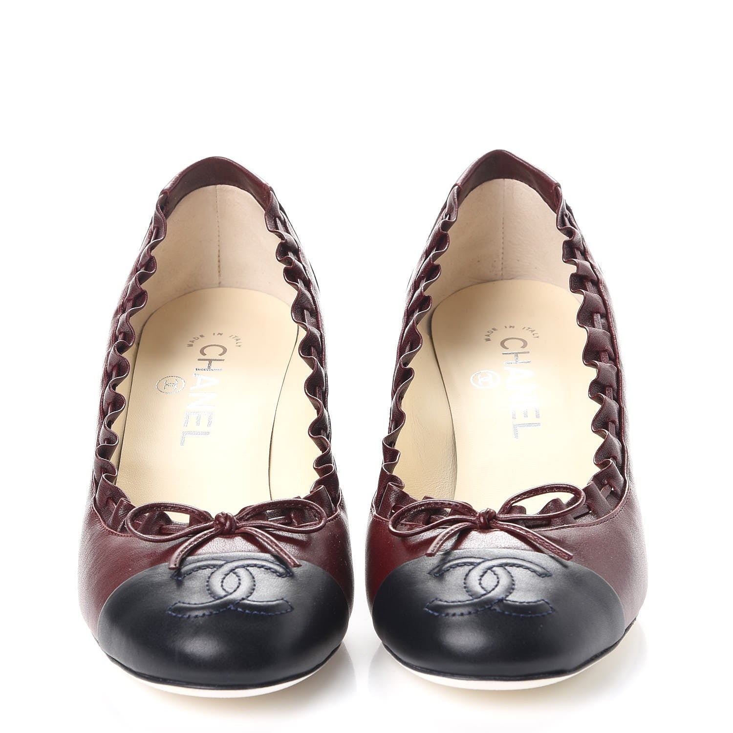Chanel Calfskin CC Cap Toe Pumps 38.5 Bordeaux Marine Fonce 2 of 9