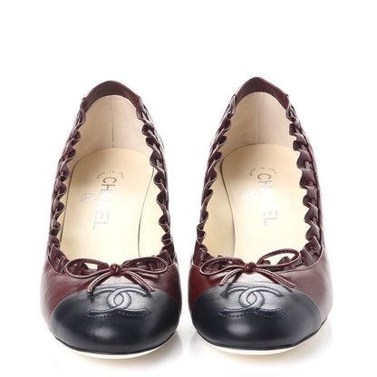 Chanel Calfskin CC Cap Toe Pumps 38.5 Bordeaux Marine Fonce 2 of 9