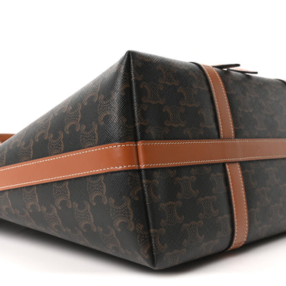 Celine Triomphe Canvas Calfskin Cabas Drawstring Tan 10 of 11