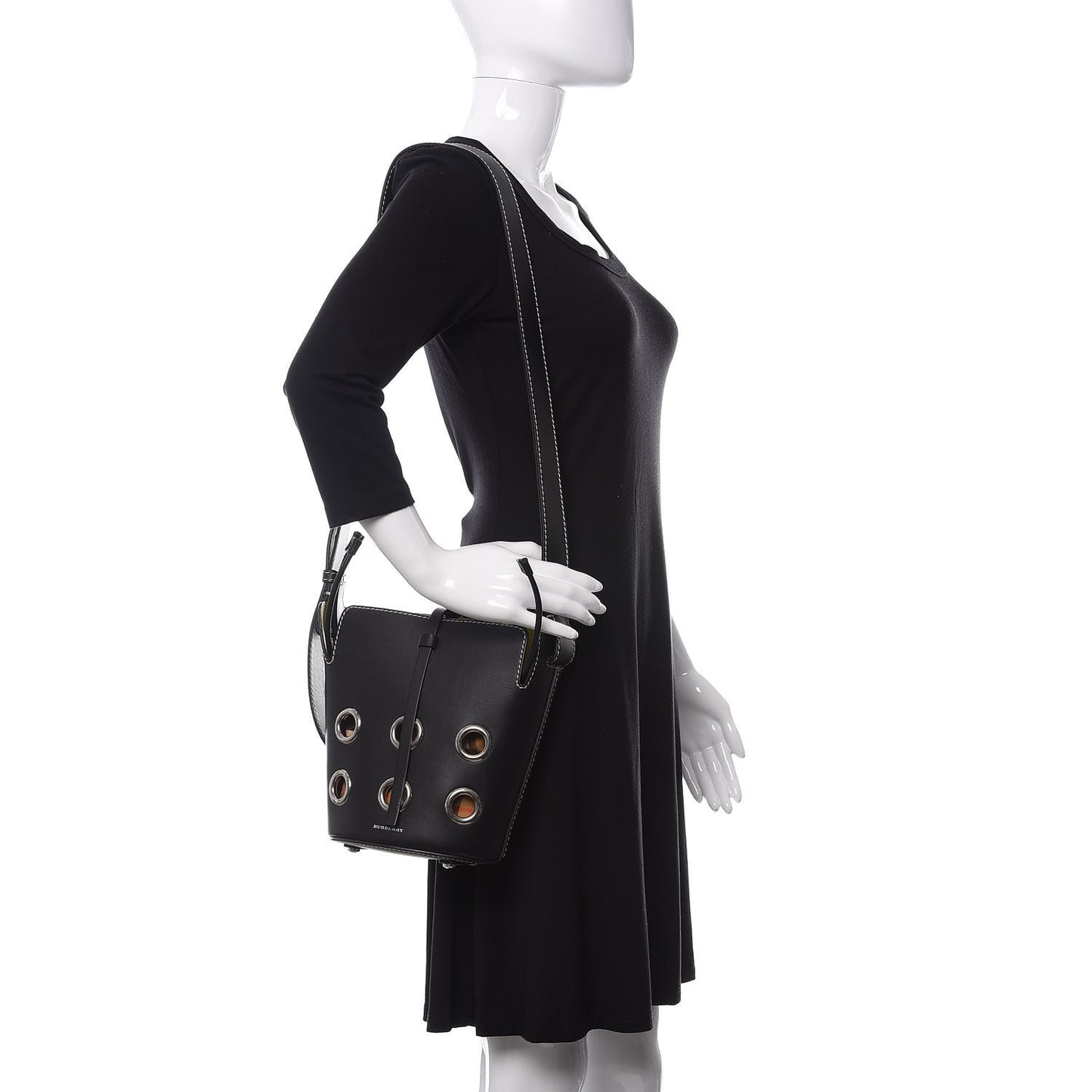 Calfskin Grommet Mini Bucket Bag Black