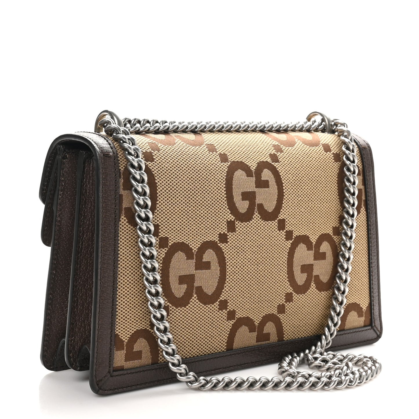 Monogram Jumbo GG Textured Dollar Calfskin Small Dionysus Shoulder Bag Camel Ebony New Acero