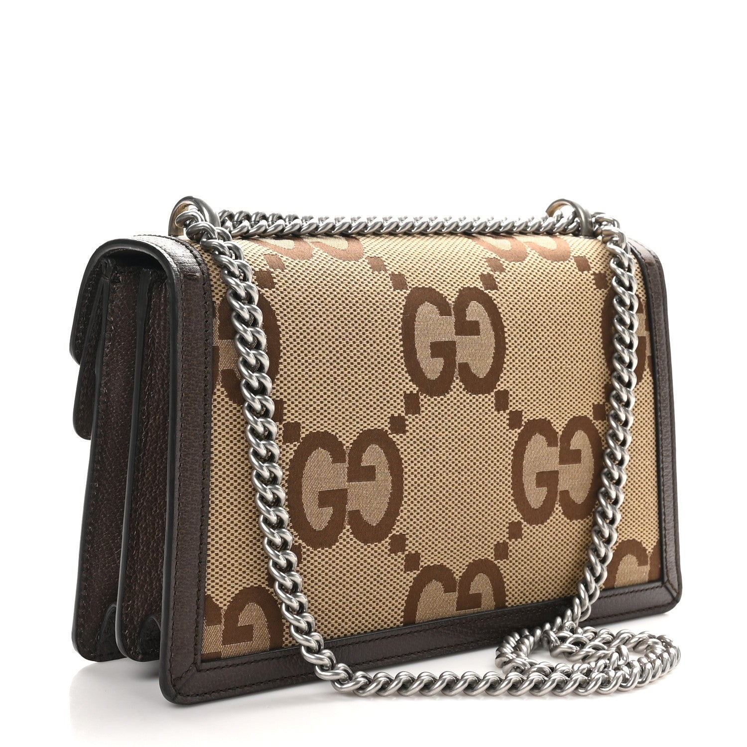 Gucci Monogram Jumbo GG Textured Dollar Calfskin Small Dionysus Shoulder Bag Camel Ebony New Acero 2 of 11