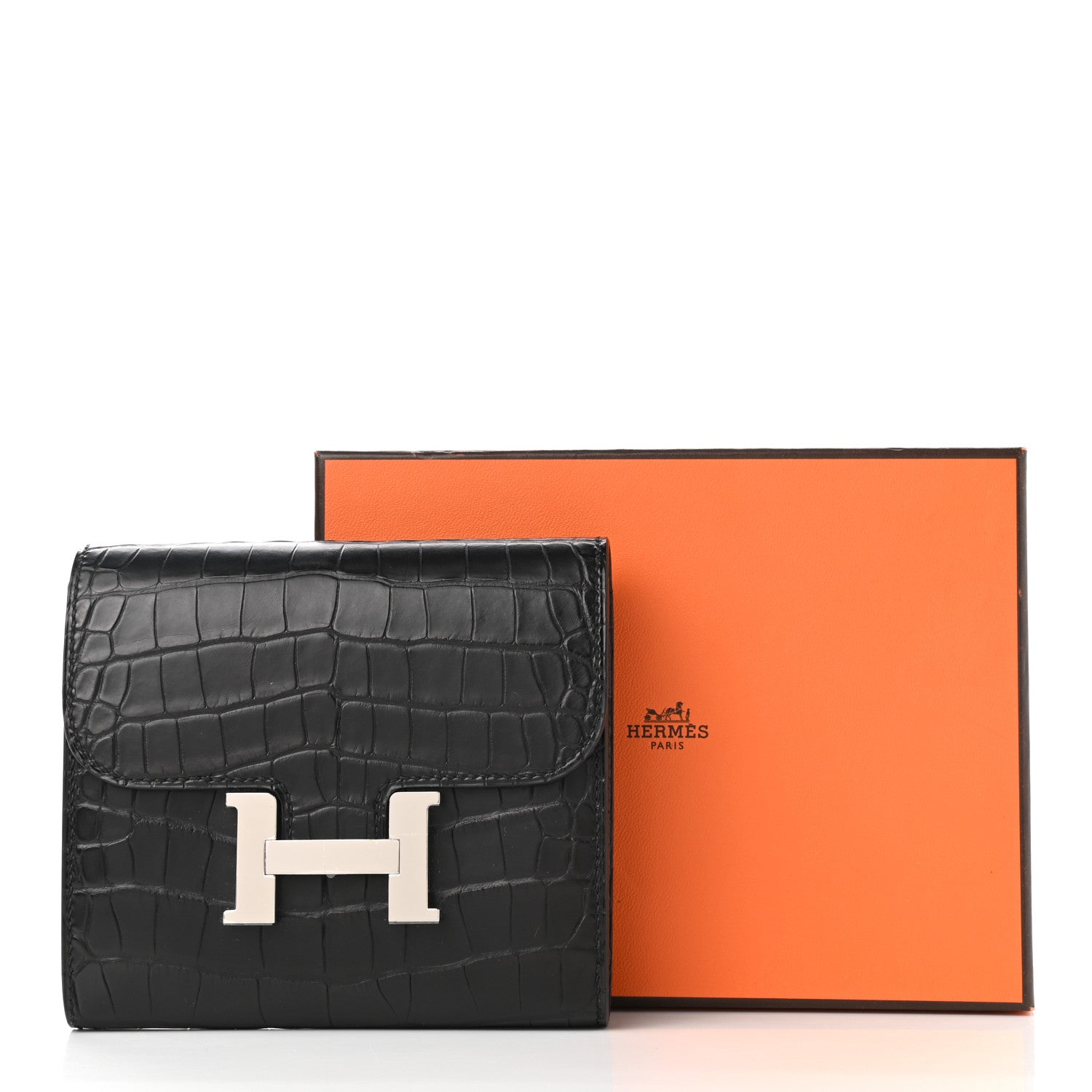 Hermes Matte Alligator Constance Short Wallet Black 8 of 8