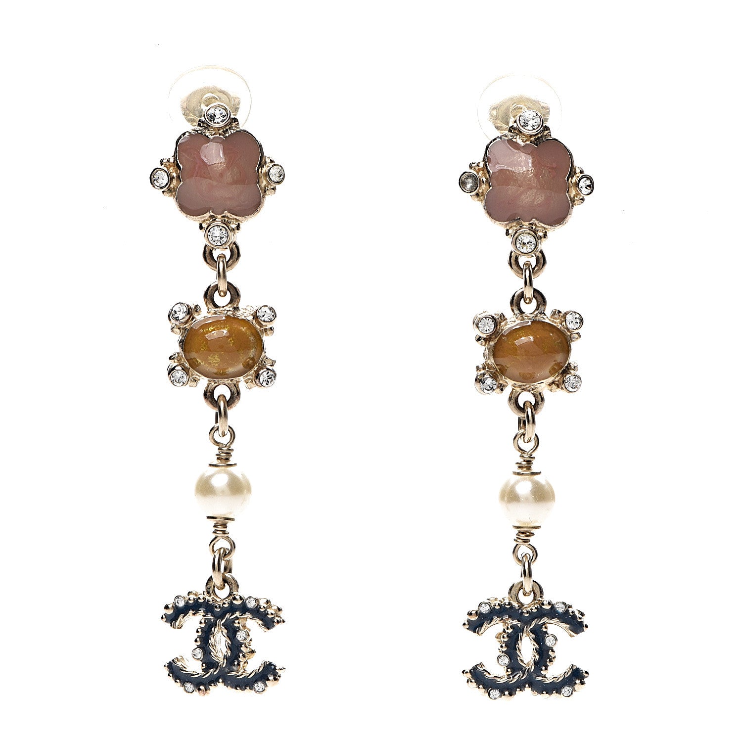 Chanel Crystal Enamel CC Drop Earrings Gold Multicolor 1 of 5
