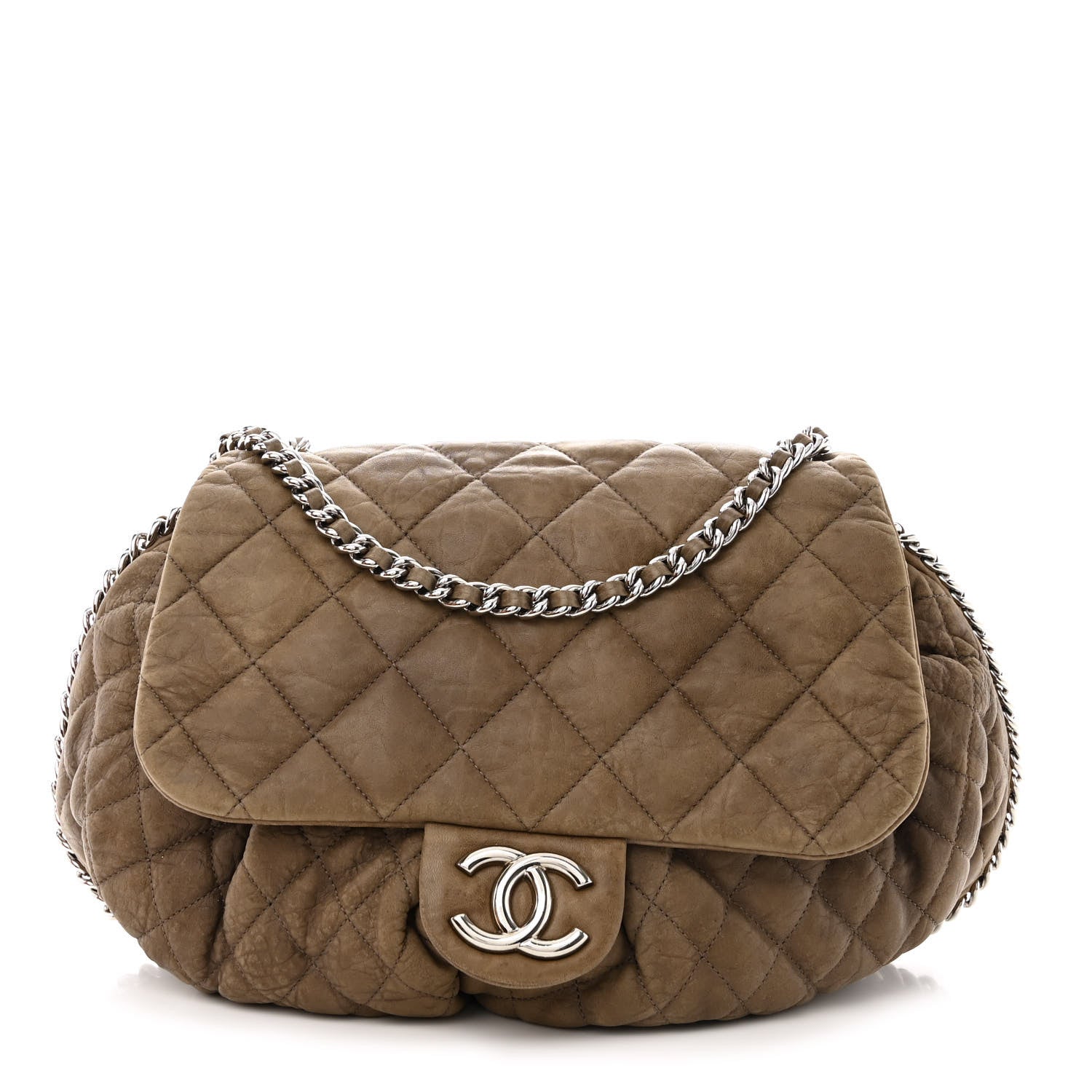 Chanel Washed Lambskin Quilted Large Chain Around Messenger Taupe 1 of 10