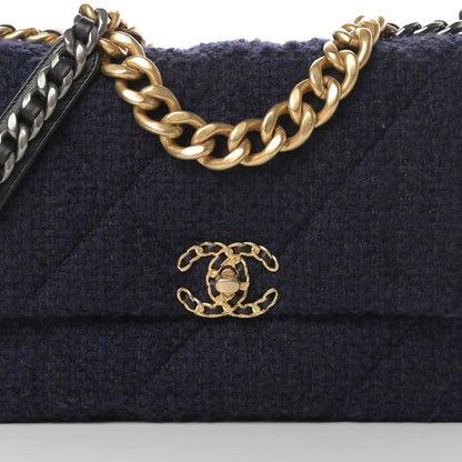 Chanel Tweed Quilted Large Chanel 19 Flap Navy Blue 9 of 12