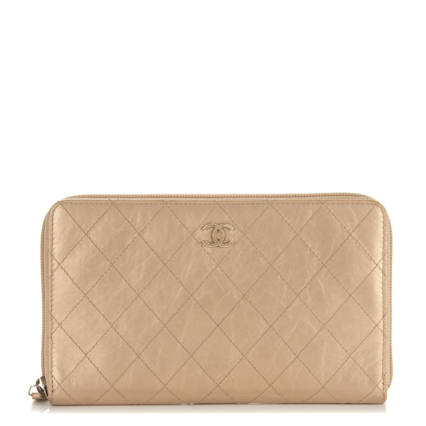 Calfskin Large Zip Around Wallet Gold