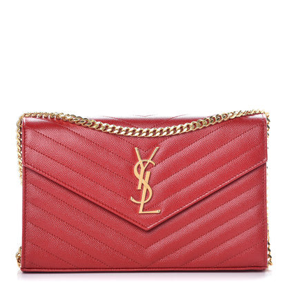 Saint Laurent Grain De Poudre Matelasse Chevron Monogram Chain Wallet Bandana Red 1 of 9