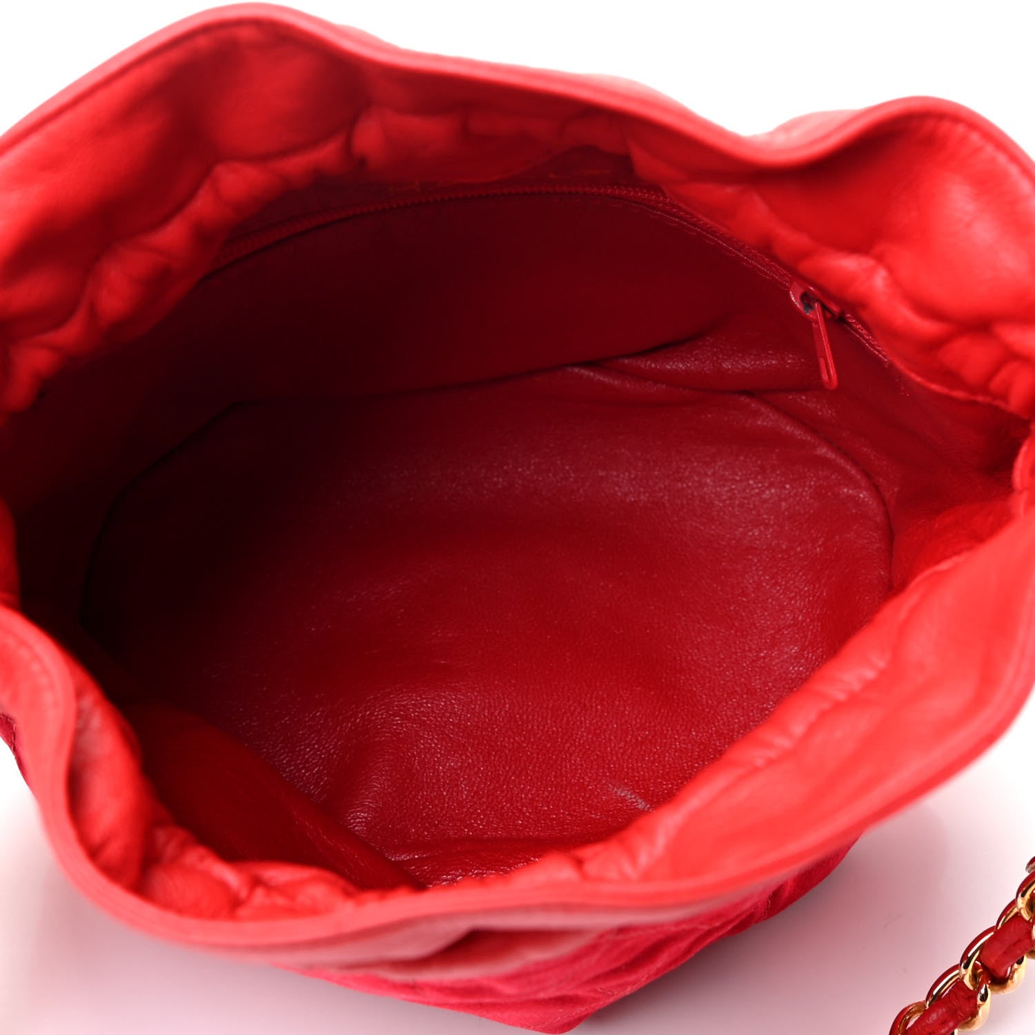 Chanel Satin Lambskin Quilted Drawstring Pouch Red 4 of 4
