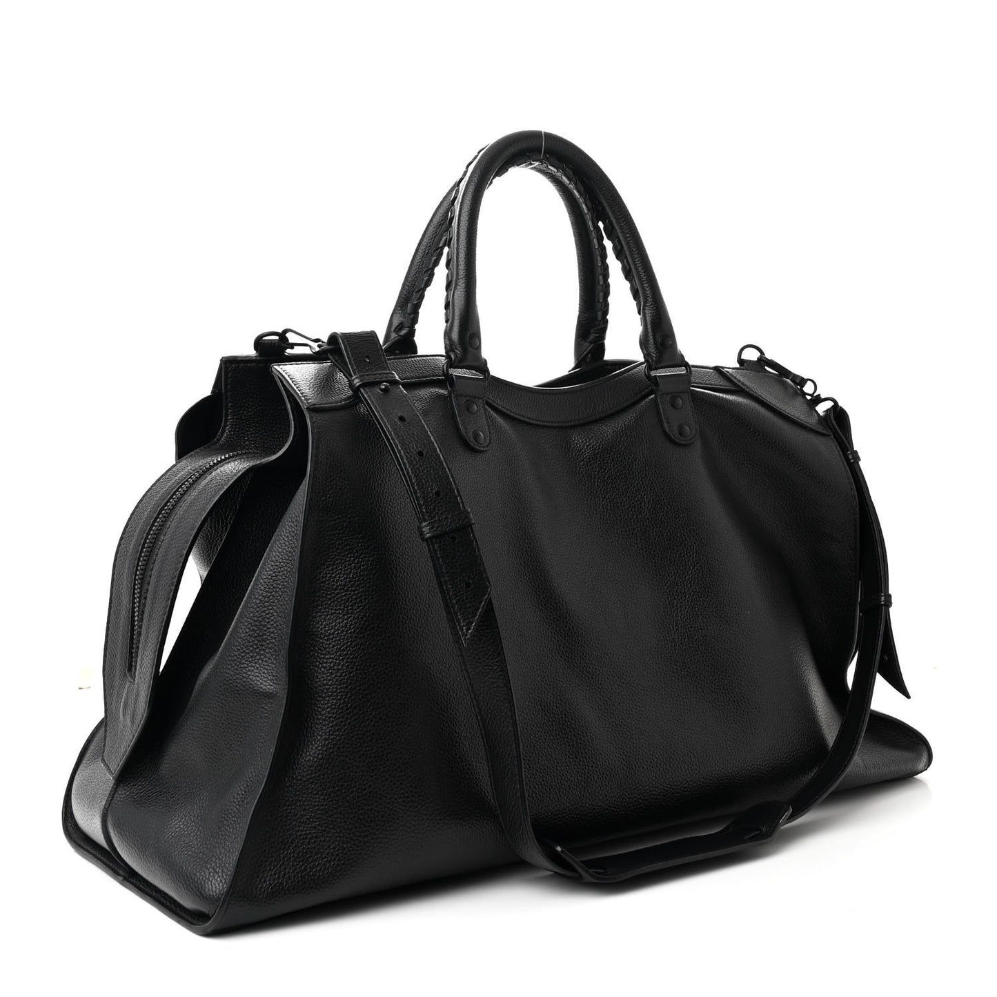 Grained Calfskin Neo Classic Black Hardware Large Top Handle Bag Black