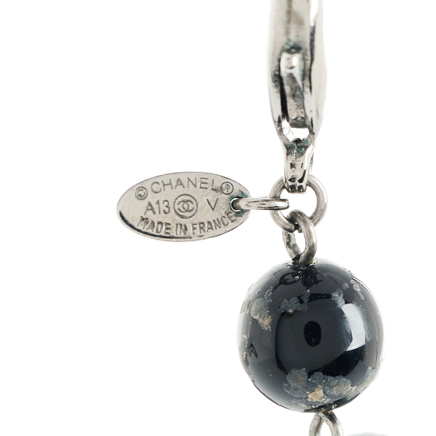 Ruthenium Pearl Beaded CC Long Necklace Black