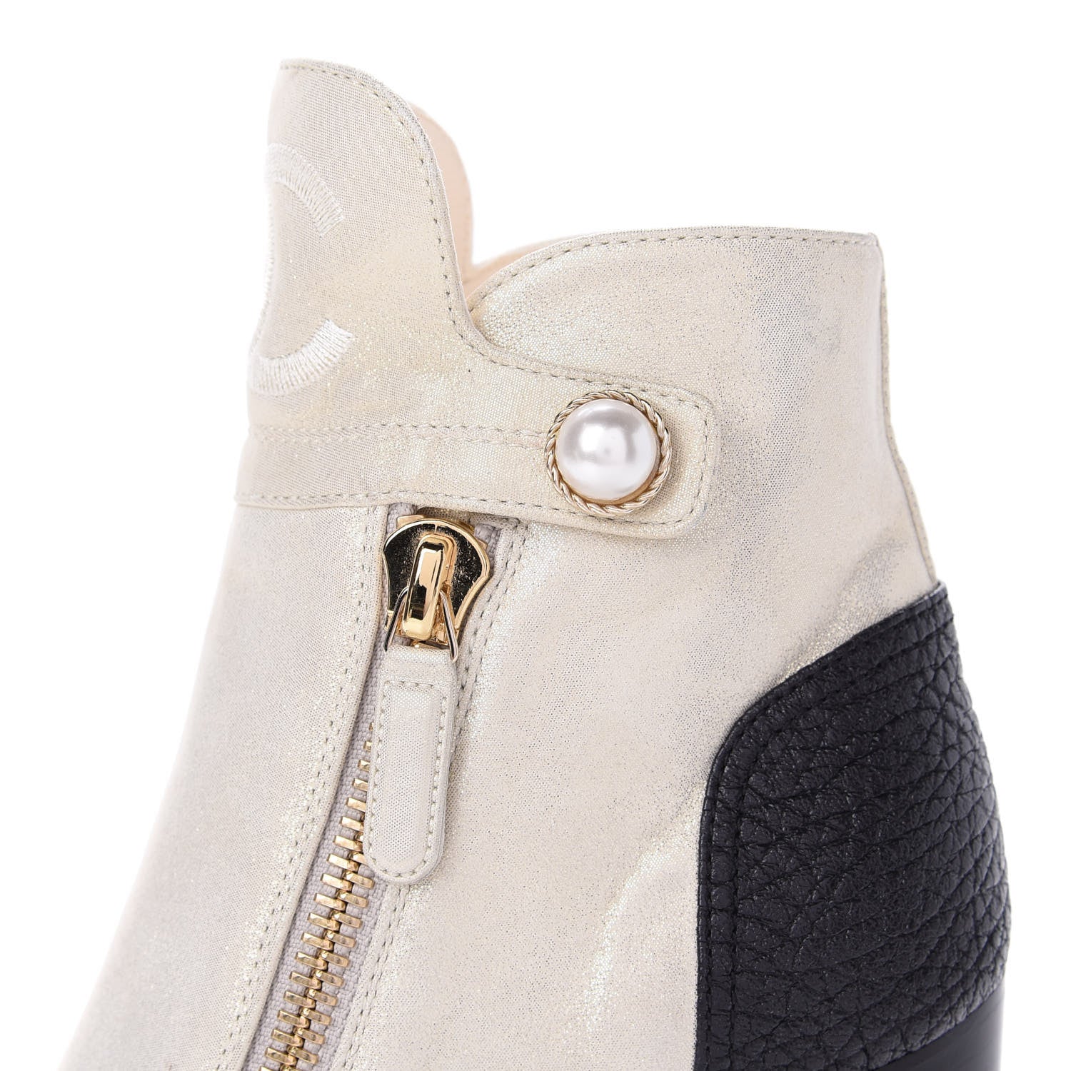 Chanel Metallic Calfskin Pearl CC Cap Toe Short Boots 35 Gold 12 of 13
