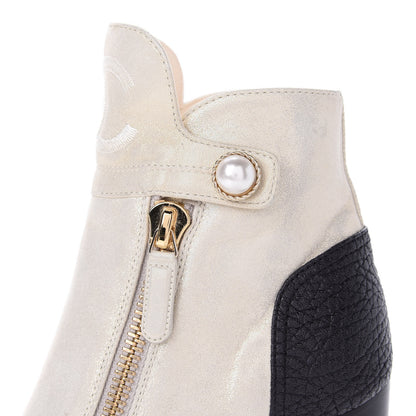 Chanel Metallic Calfskin Pearl CC Cap Toe Short Boots 35 Gold 12 of 13