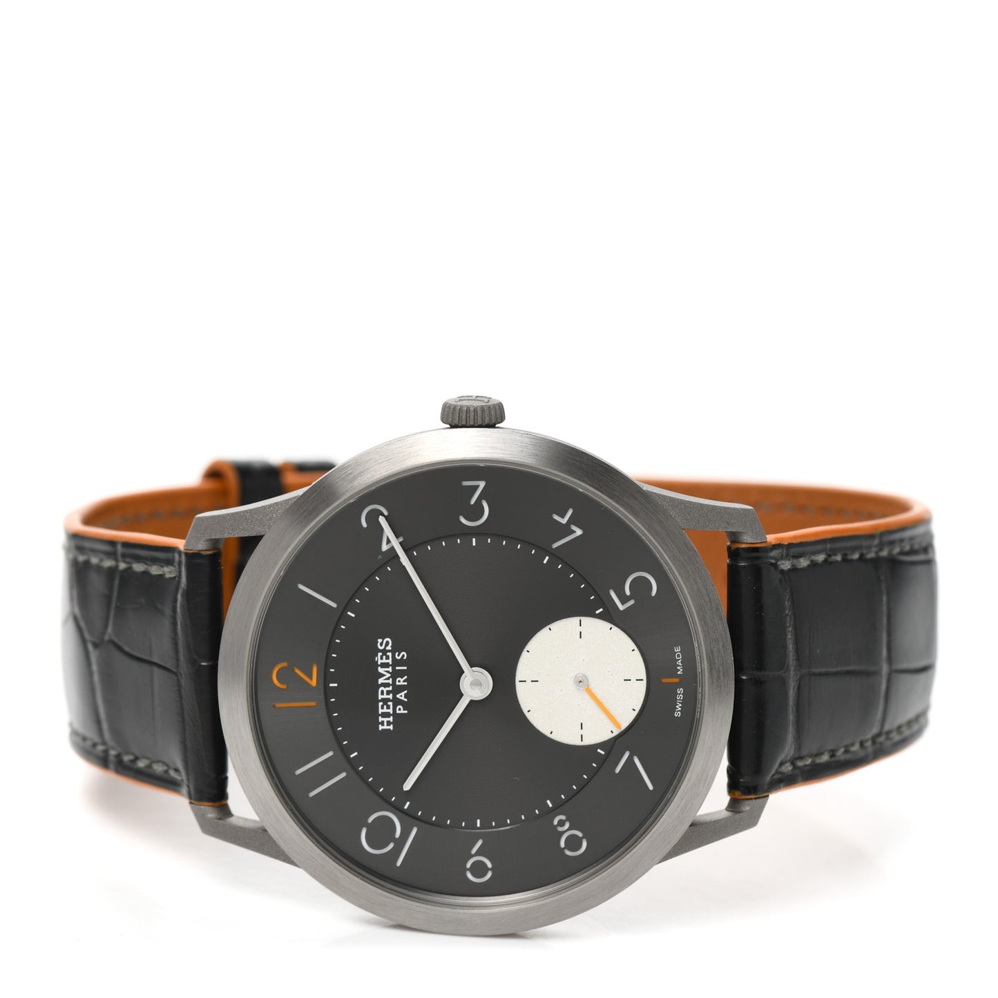 Titanium Alligator 39.5mm Slim D'Hermes Automatic Watch Noir