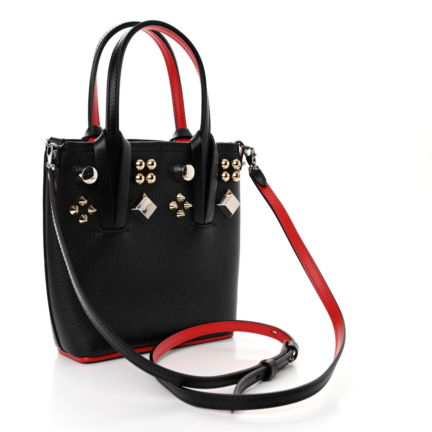 Calfskin Loubinthesky Spikes Mini North South Cabata Tote Black