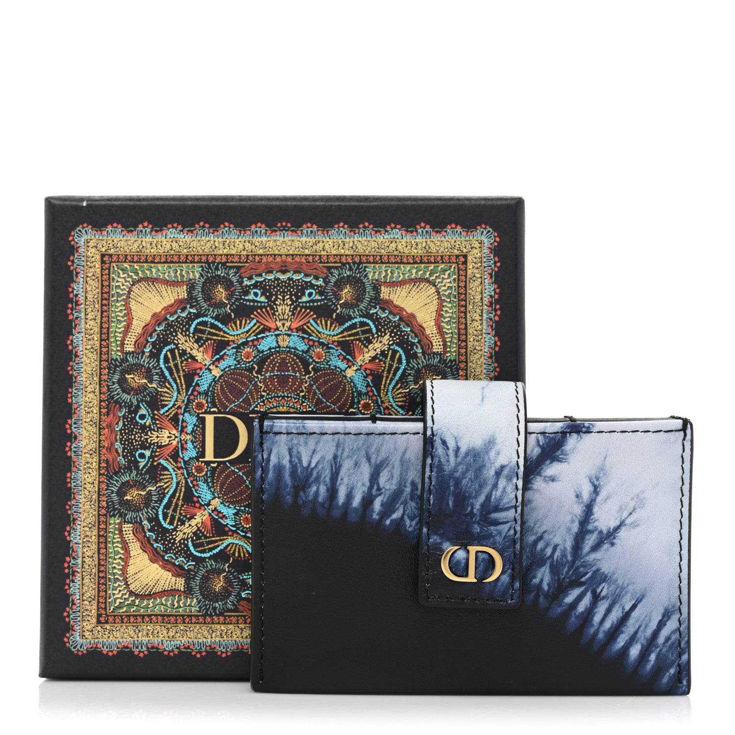 Christian Dior Calfskin Tie Dye Lady Dior 5-Gusset Card Holder Blue Multicolor 12 of 12