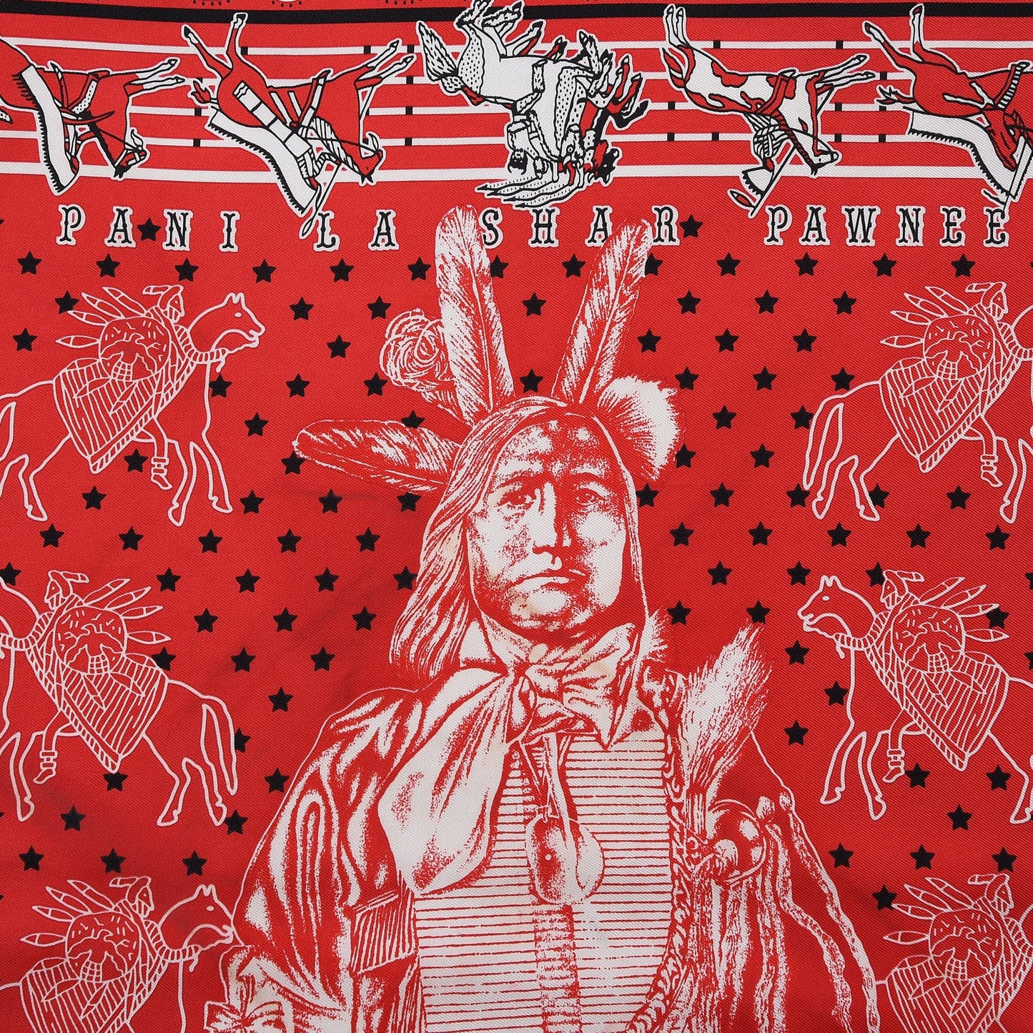 Silk Pani La Shar Pawnee Bandana Scarf 55 Rouge Noir Blanc