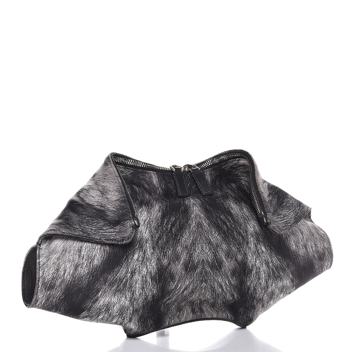 Silk Fur Print De Manta Clutch Black Grey