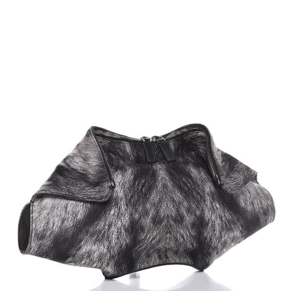 Alexander McQueen Silk Fur Print De Manta Clutch Black Grey 3 of 7