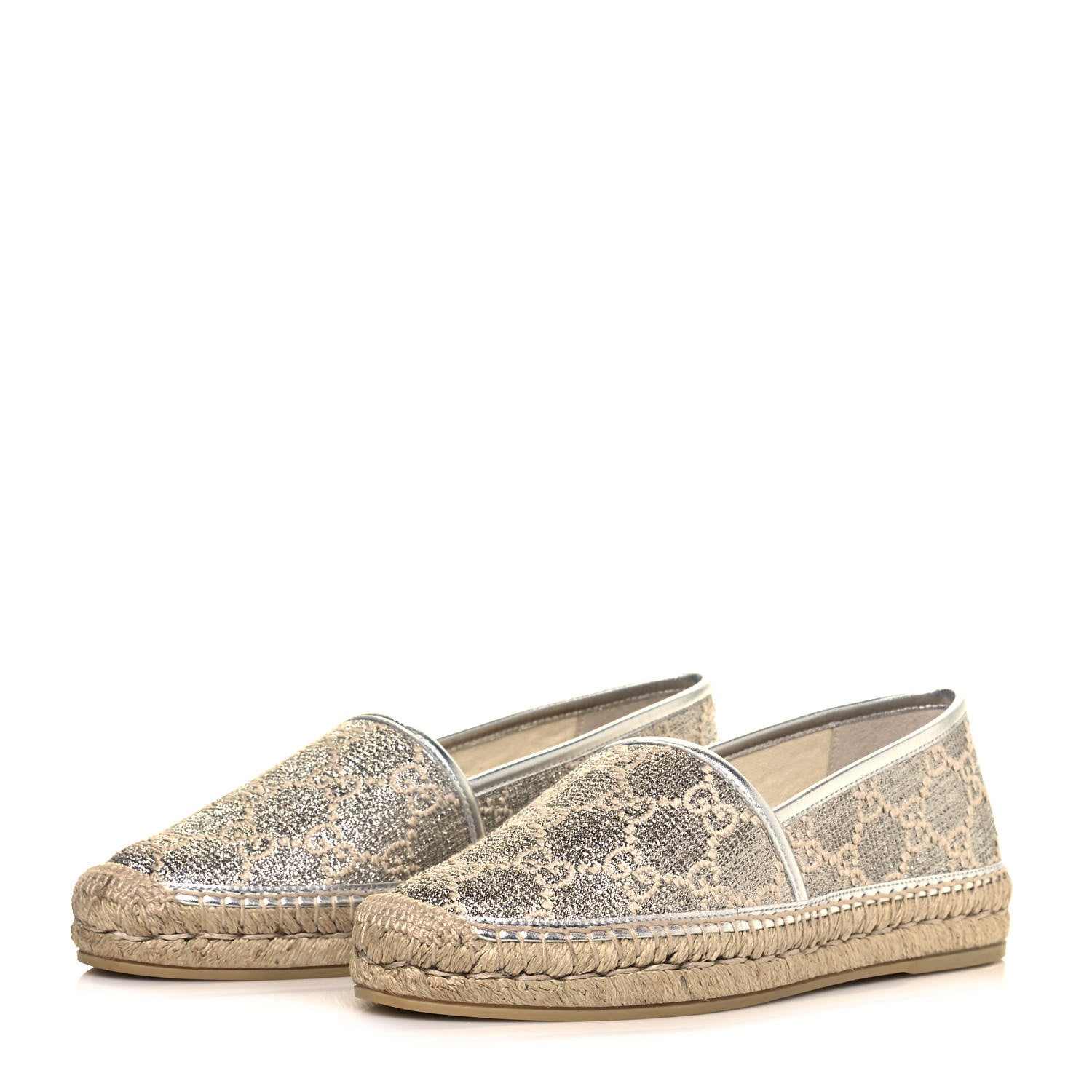 Gucci Lame Nappa GG Monogram Espadrilles 39.5 Silver Beige 3 of 9