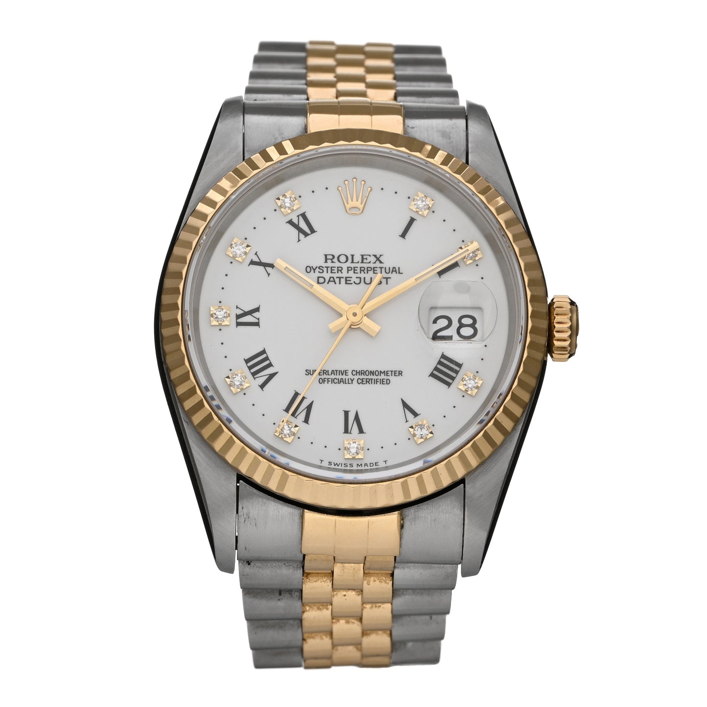 Stainless Steel 18K Yellow Gold Diamond 36mm Oyster Perpetual Datejust Watch White Roman 16233