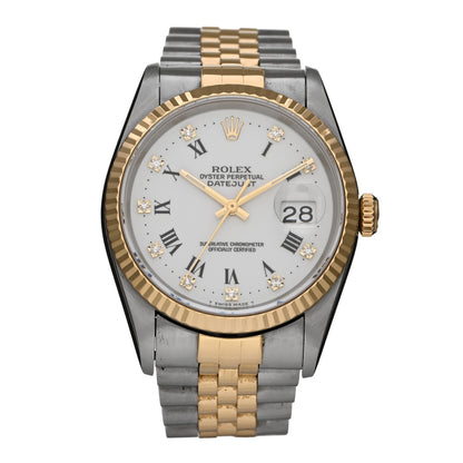 Rolex Stainless Steel 18K Yellow Gold Diamond 36mm Oyster Perpetual Datejust Watch White Roman 16233 1 of 4