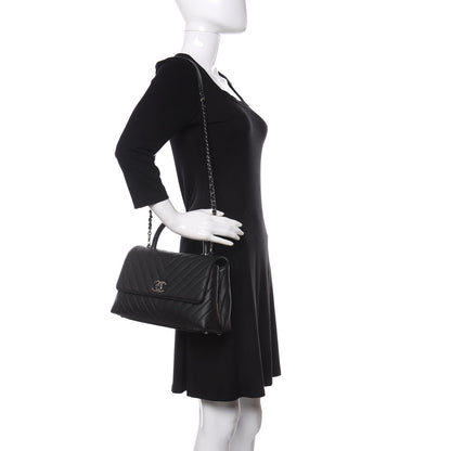 Chanel Caviar Chevron Quilted Small Coco Handle Flap Black 2 of 11