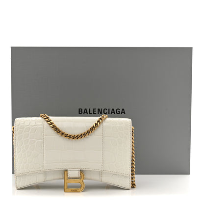 Balenciaga Shiny Calfskin Crocodile Embossed Hourglass Chain Bag White 11 of 11
