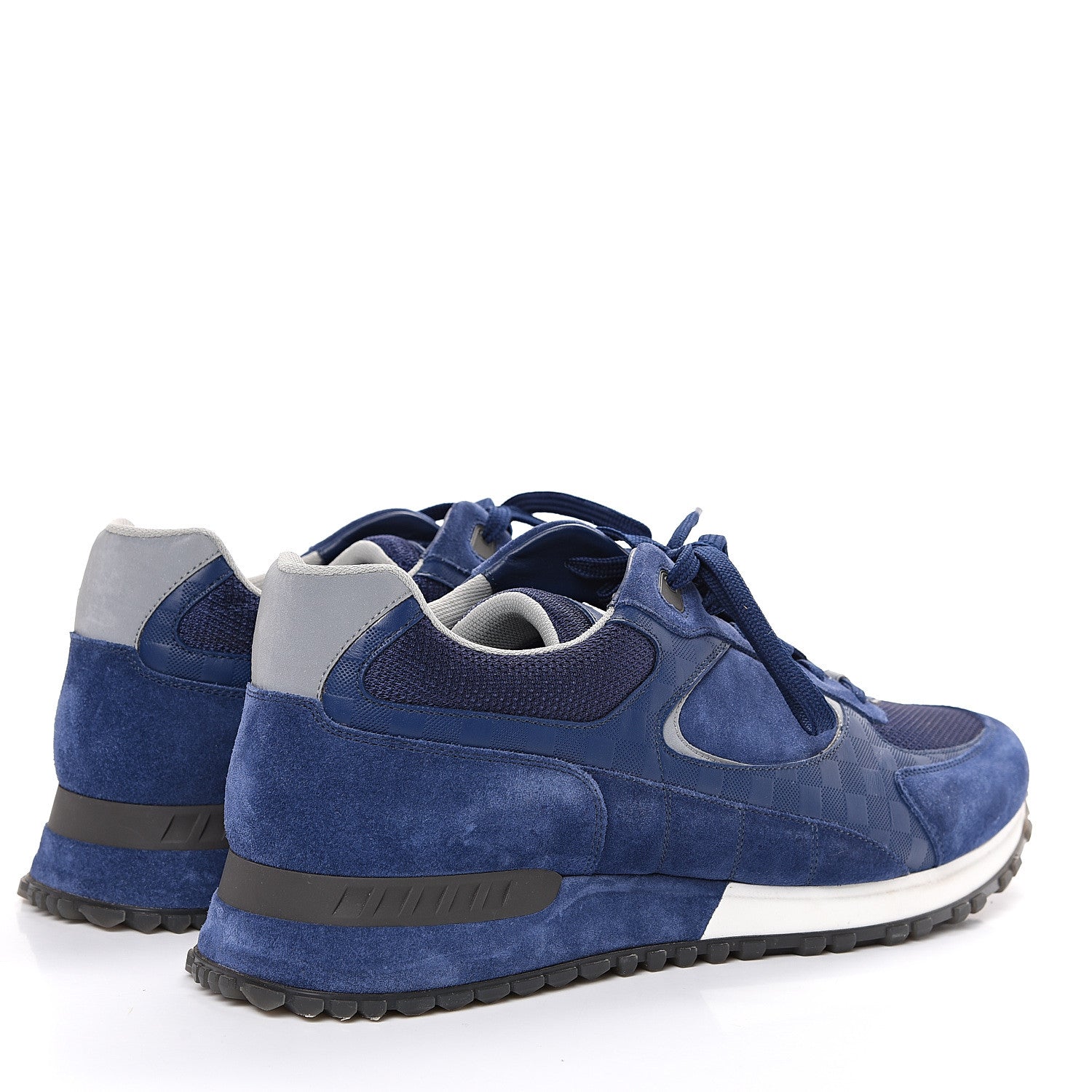 Louis Vuitton Calfskin Suede Damier Run Away Sneakers 10 Blue 4 of 9