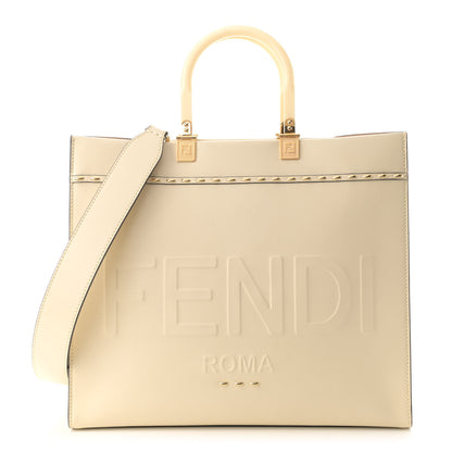 Fendi Vitello King Plexiglass Metal Stitch Logo Embossed Medium Fendi Sunshine Shopper Tote Pergamena 1 of 10