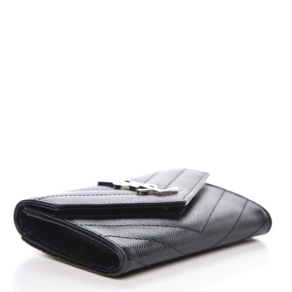 Saint Laurent Grain De Poudre Matelasse Chevron Small Monogram Envelope Wallet Black 4 of 12