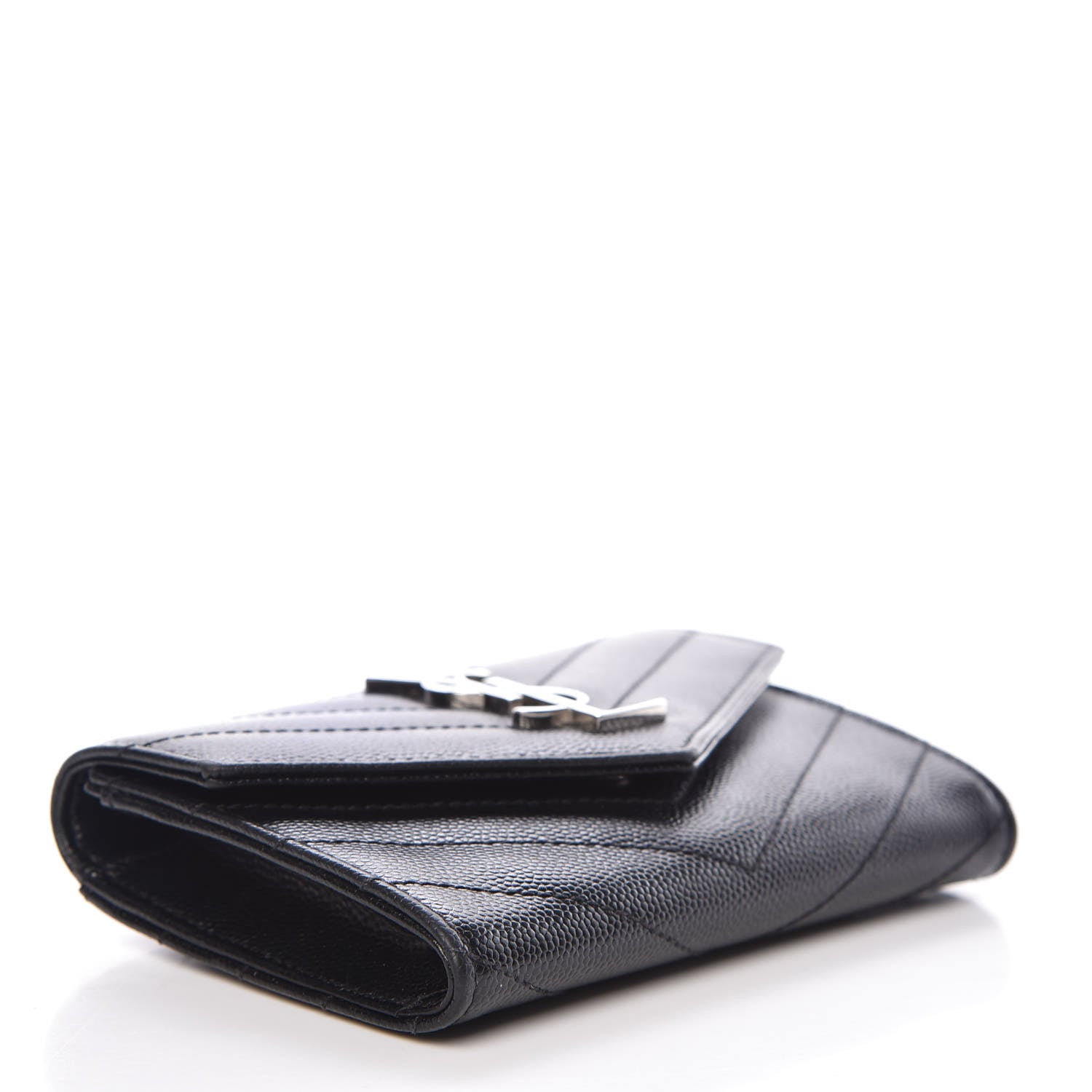 Saint Laurent Grain De Poudre Matelasse Chevron Small Monogram Envelope Wallet Black 4 of 16