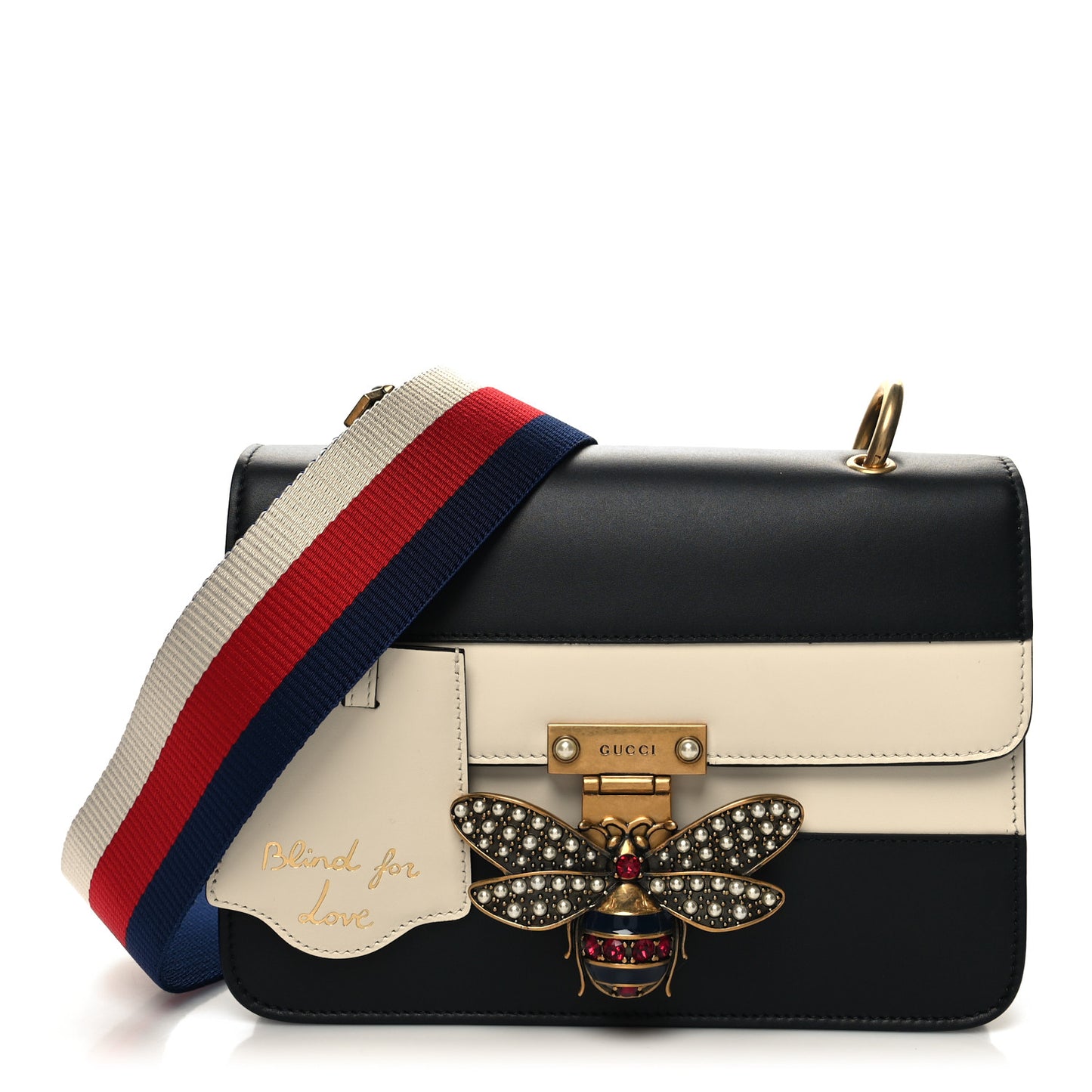 Calfskin Sylvie Web Queen Margaret Shoulder Bag Mystic White Black