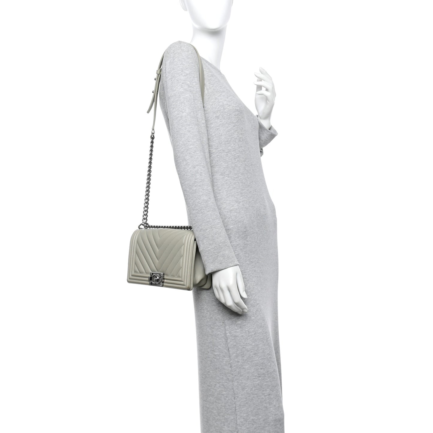 Calfskin Chevron Quilted Medium Boy Flap Grey