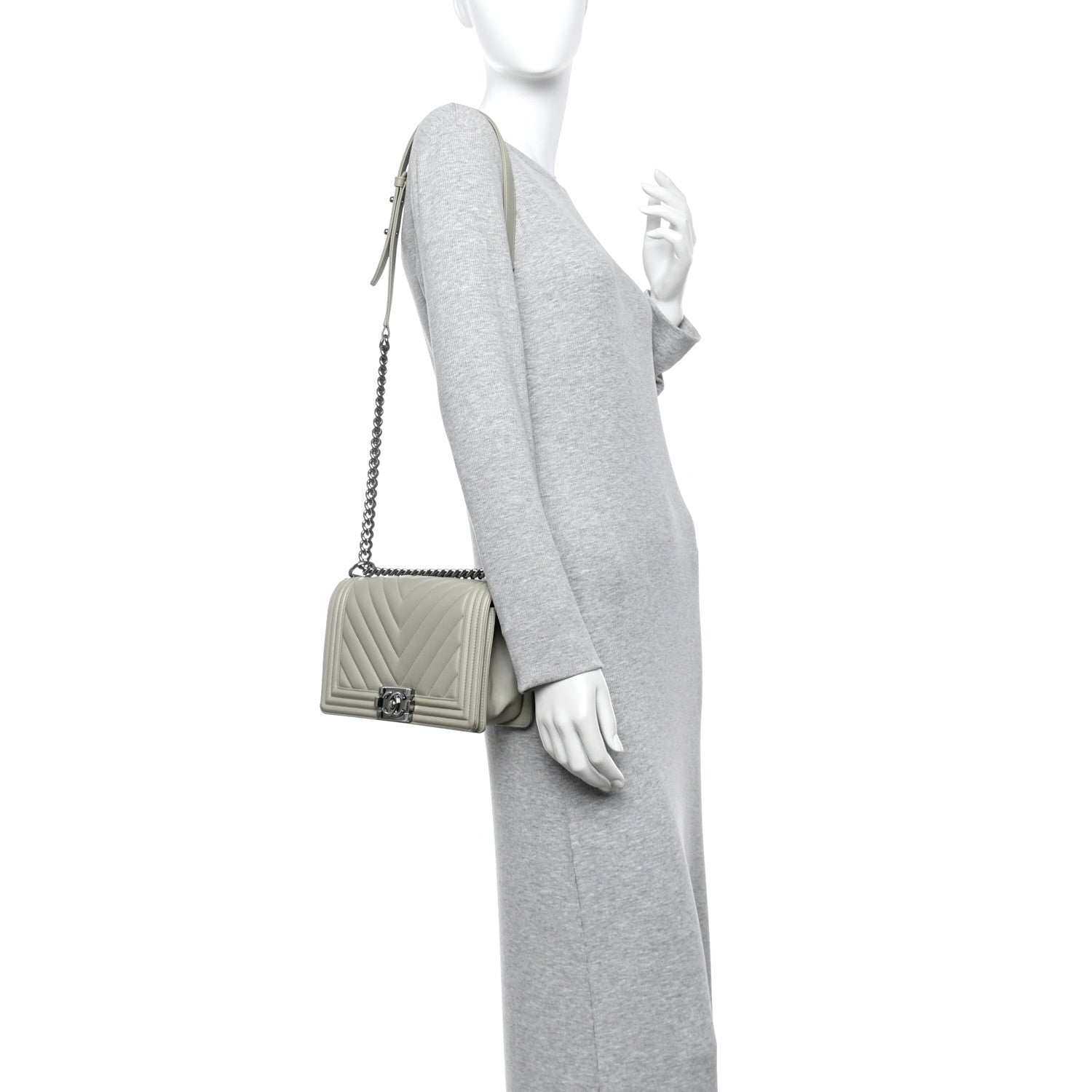 Chanel Calfskin Chevron Quilted Medium Boy Flap Grey 2 of 12