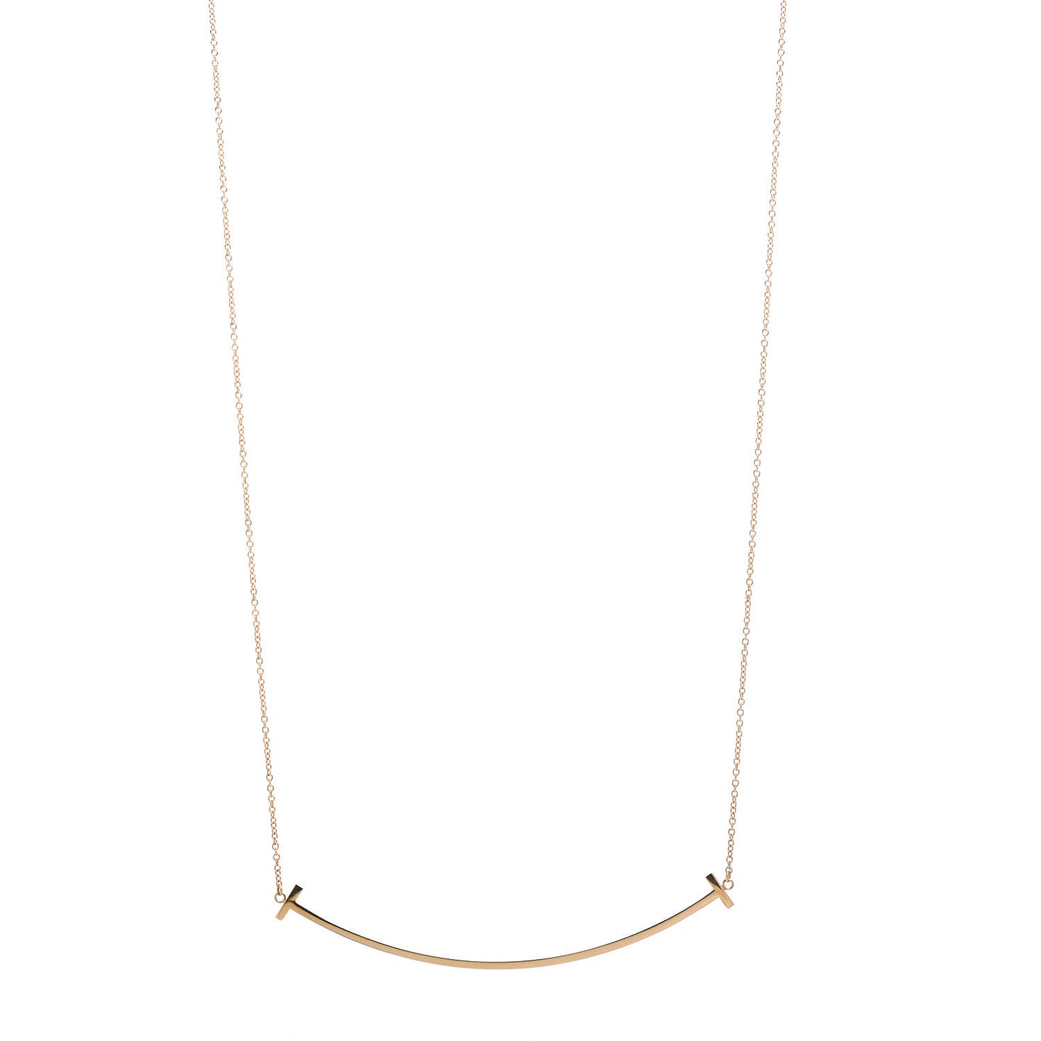 Tiffany 18K Yellow Gold Large T Smile Pendant Necklace 1 of 5