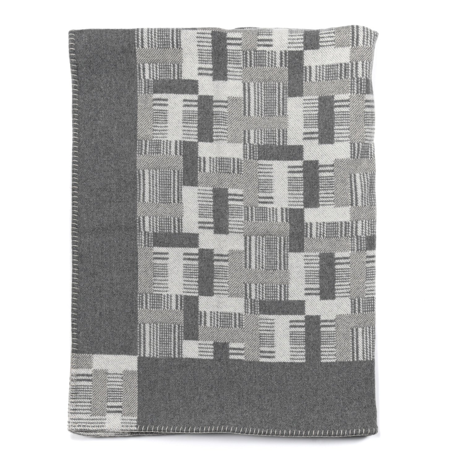 Hermes Wool Cashmere Avalon Paper Block Blanket Gris Acier 1 of 3