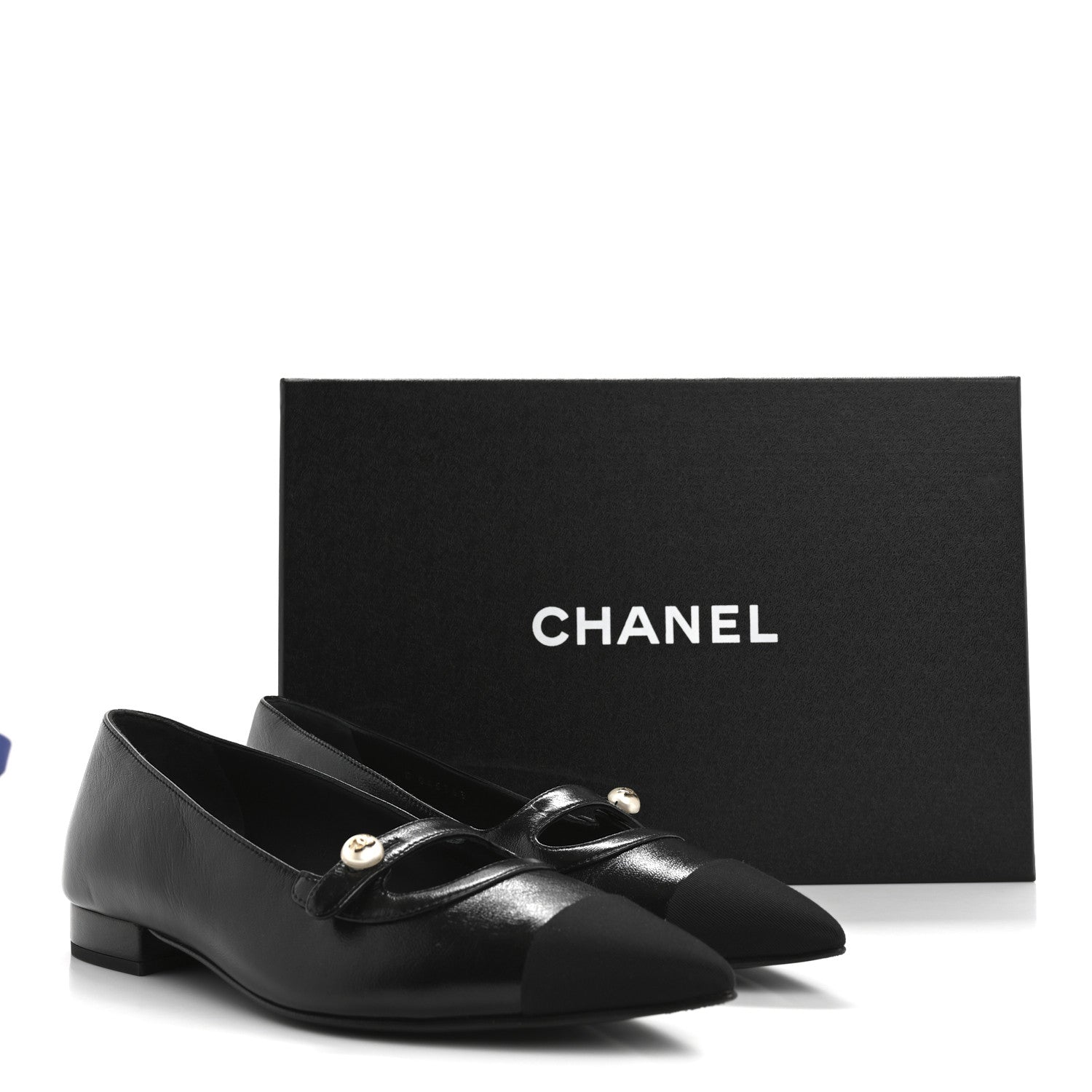 Chanel Shiny Lambskin Grosgrain Pearl Mary Jane Flats 37 Black 10 of 10