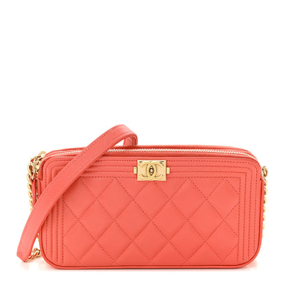 Chanel Lambskin Quilted Small Boy Clutch With Chain Coral 1 of 15