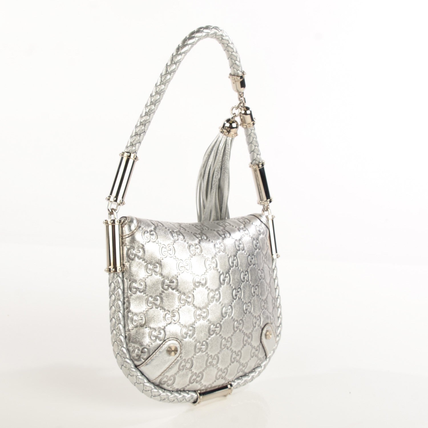 Gucci Guccissima Small Britt Tassel Shoulder Bag Silver 3 of 7