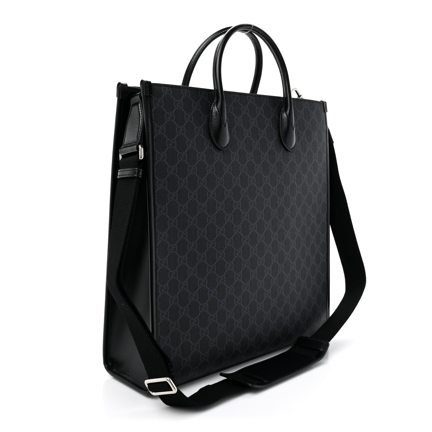 GG Supreme Monogram Azalea Calfskin Medium Retro Interlocking G Vertical Tote Bag Black