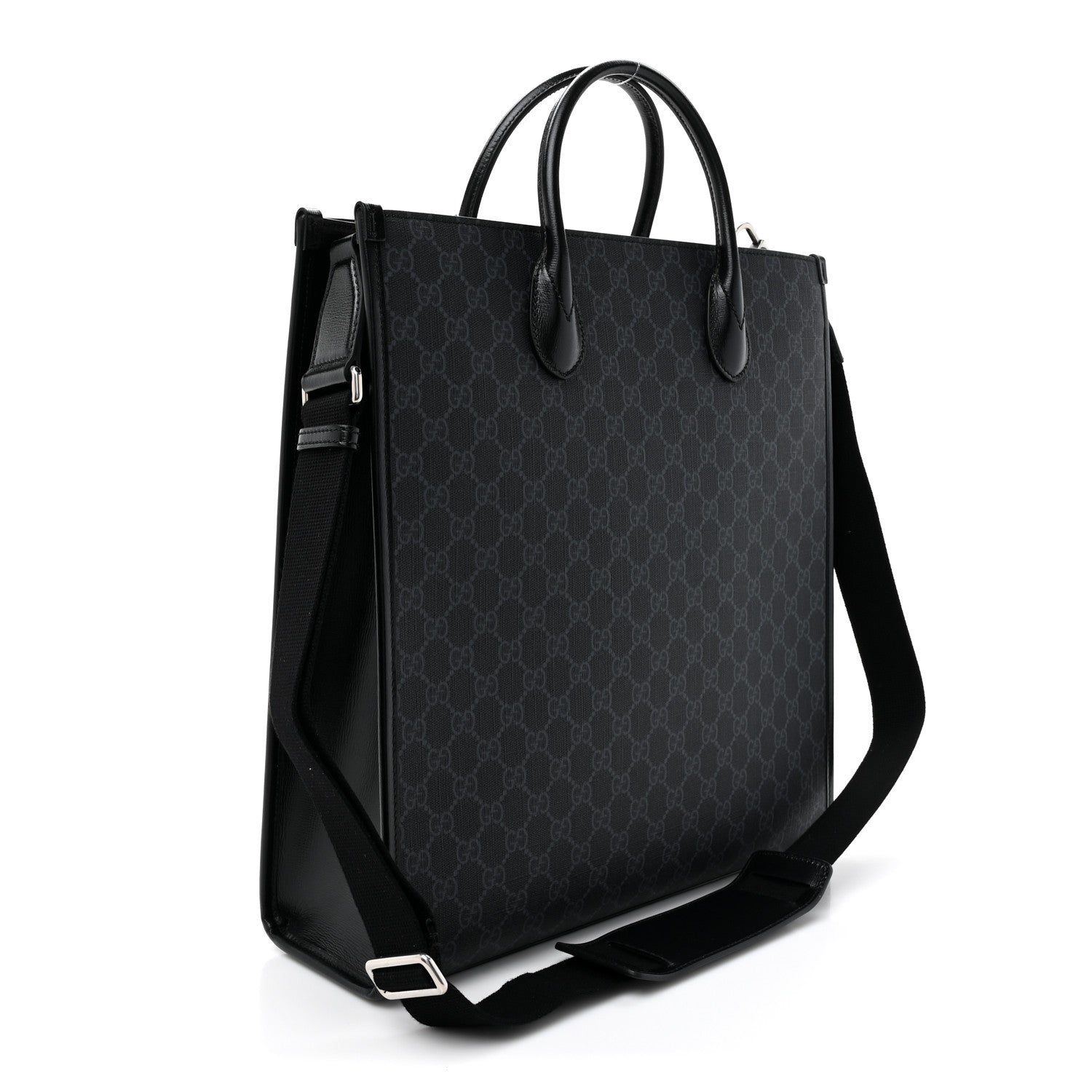 Gucci GG Supreme Monogram Azalea Calfskin Medium Retro Interlocking G Vertical Tote Bag Black 3 of 10